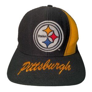 Vintage 1990s Pittsburgh Steelers Cap Hat Script American Needle Nutmeg